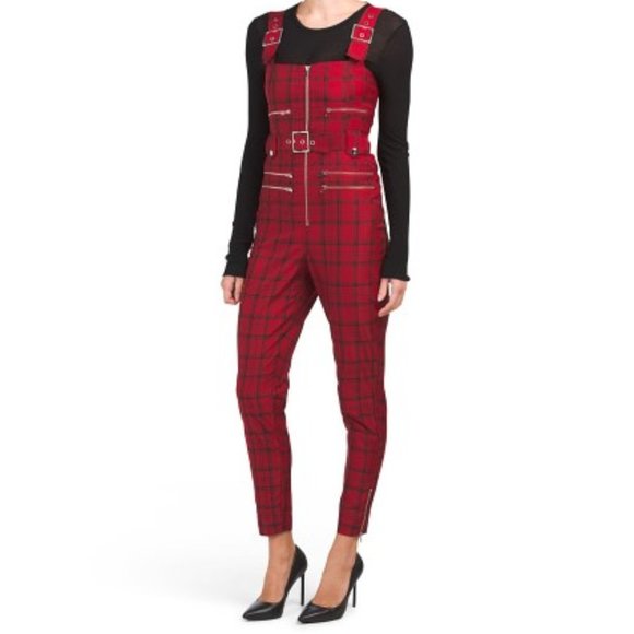 WeWoreWhat Moto Jumpsuit Red Plaid NWT - Picture 9 of 13
